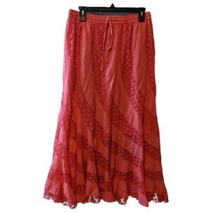 Vintage Y2K 100% Cotton Skirt Pink Lace Panel Boho Fairy Maxi Cottage Beach XL